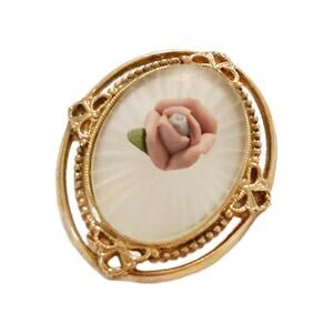 Vintage Lucite Rose Cameo Brooch